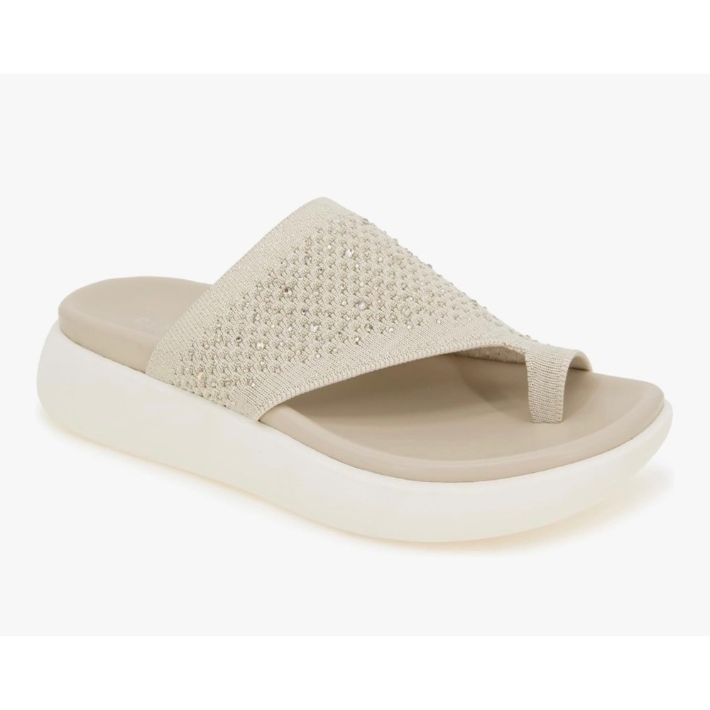 Reaction Kenneth Cole Women Teffi Knit Thong Sandal Beige‎ Rhinestone Size 10